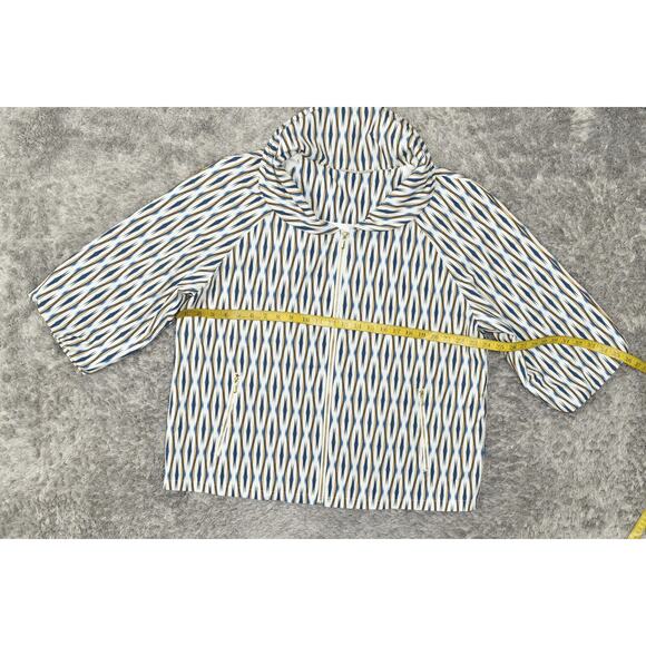 Chico's Blue Polyester Full Zip Windbreaker Jacket Size 3 Geometric 3/4 Sleeve - Picture 2 of 7